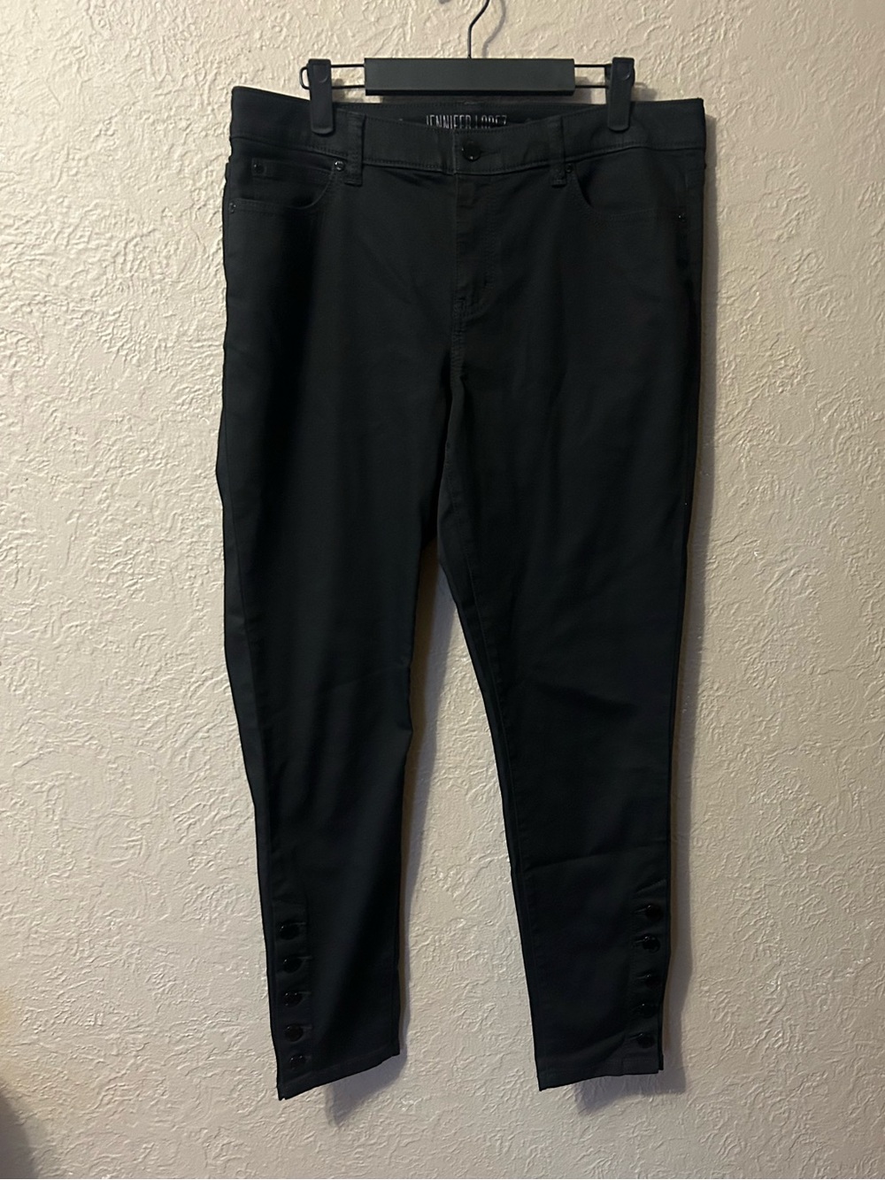 Jennifer Lopez Black Straight-Leg Pants with Ankle Button Detail